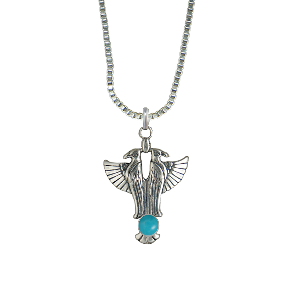 Sterling Silver Sacred Egyptian Falcon Pendant With Turquoise